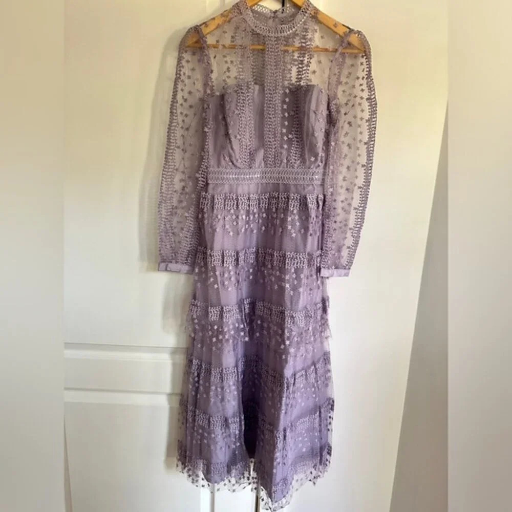 NEW Self-Portrait Lilac Purple Tiered Midi Dress | size UK 6 / US 2 - Picture 5 of 13